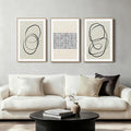 Abstract Boho Wall Art Set - Modern Boho Geometric Framed Canvas Prints, Neutral Mid-Century Graffiti Inspired Decorative Wall Decor for Living Room, Bedroom, Office - 16"x24"x3