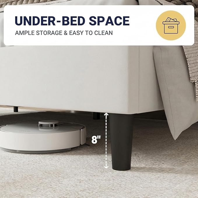 Allewie Velvet Platform Queen Bed Frame with Wingback and 47" Tall Tufted Headboard, Modern Minimalist Design, No Box Spring Required, Tool-Free Assembly, White