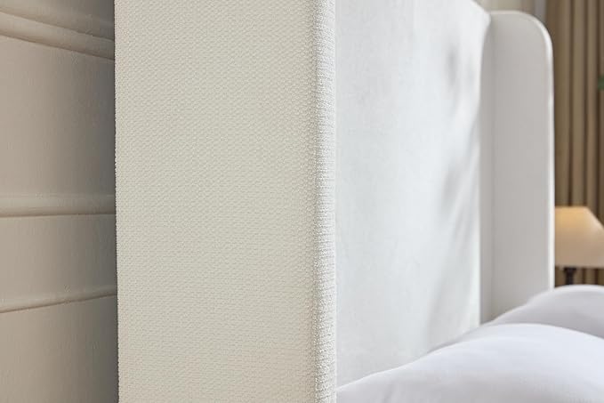 California King Size Upholstered Bed Frame, 54" Tall Headboard Wingback Platform Bed Frames, Elegant Simplicity/Strong Wood Slats Support/No Box Spring Needed/No Noise, Cream White Chenille