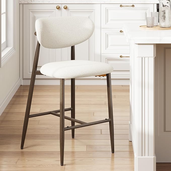Bar Stools Set of 1, Counter Height bar stools, Kitchen Bar Stools with Backs, Modern Upholstered, Modern Bar Stools with Metal Legs for Kitchen Island, Counter, Beige