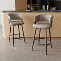 Bar Stools Set of 2, 30" Swivel Bar Height Bar Stools with Curved Back, Mid-Century Modern Faux Leather Bar Chairs with Stitching for Kitchen Island, Dining, Living Room, Matte Gray