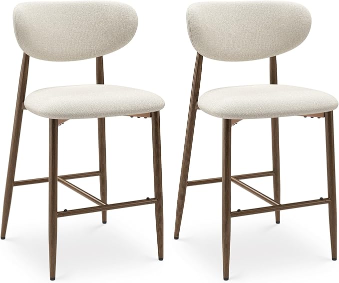 Bar Stools Set of 2, Counter Height bar stools, Kitchen Bar Stools with Backs, Modern Upholstered, Modern Bar Stools with Metal Legs for Kitchen Island, Counter, Beige