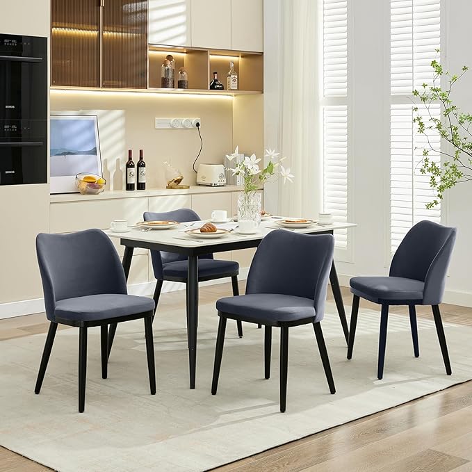 GarveeHome Wooden Dining Chairs Set of 4, Upholstered Kitchen Dining Room Chairs with Padded Seat and Wood Legs, Modern Fabric Side Dinner Chair for Kitchen, Dining Room, Restaurant, Cafe