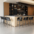 Bar Stools Set of 6, 30" Swivel Bar Height Bar Stools with Curved Back, Mid-Century Modern Faux Leather Bar Chairs with Stitching for Kitchen Island, Dining, Living Room, Vintage Black