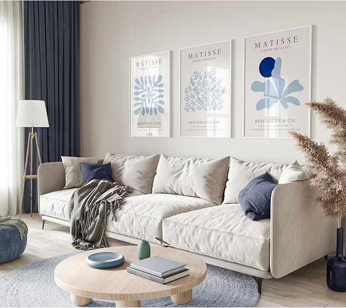 Youillne Henri Matisse Wall Art Prints Abstract Aesthetic Canvas Wall Art Blue Wall Decor Abstract Matisse Poster Minimalist Pictures Flower Market Painting for Bathroom 24x36 Inch Unframed Set of 3