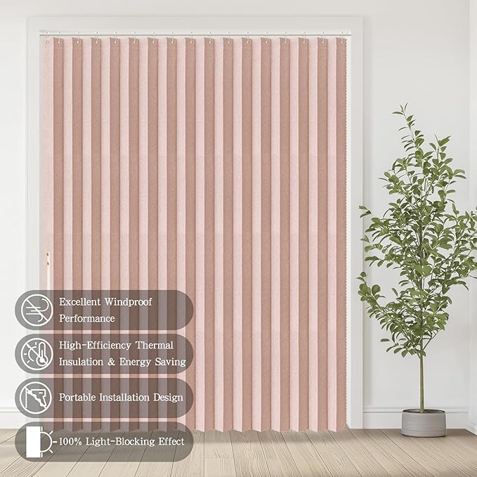 Jilron Accordian Door Curtain, 100% Blackout Folding Magnetic Doorway Curtains,Linen Style Closet Doors,for Room Divider,Privacy Protection（W72 x L78,Pink,1 Panel）