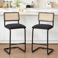 Zesthouse Natural Rattan Counter Stools Set of 2, 26'' Mid Century Modern Counter Height Barstools with Solid Wood Back & Cane Mesh, Upholstered Black Boucle Bar Stools for Kitchen Island, Chrome Base