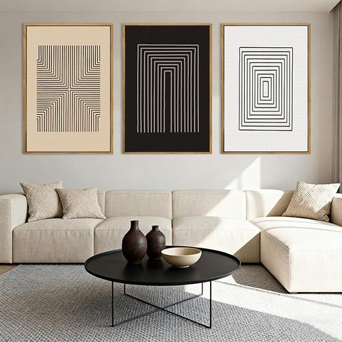 Anyzal Large Black Abstract Wall Art Framed16x24 Inch Brown and White Modern Minimalist Canvas Wall Decor Neutral Textured Art Prints for Living Room Bedroom Office Set of 3