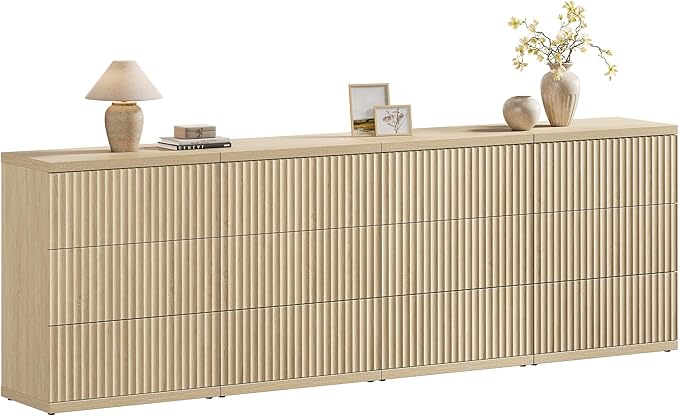 SICOTAS Modern Buffet Sideboard Cabinet with Larger Drawers, 4 Pieces Fluted Credenza Coffee Bar Table with Storage, Mid Century Media Console Accent Table for Dining Room Entryway Kitchen