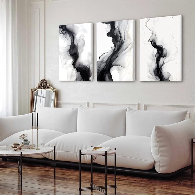 Black White Abstract Wall Art Decor Set of 3 Modern Wall Art Minimalist Canvas Wall Decor Black White Abstract Prints Modern Pictures Minimalist Artwork for Room Bedroom 24x36 Inch Ready to Hang
