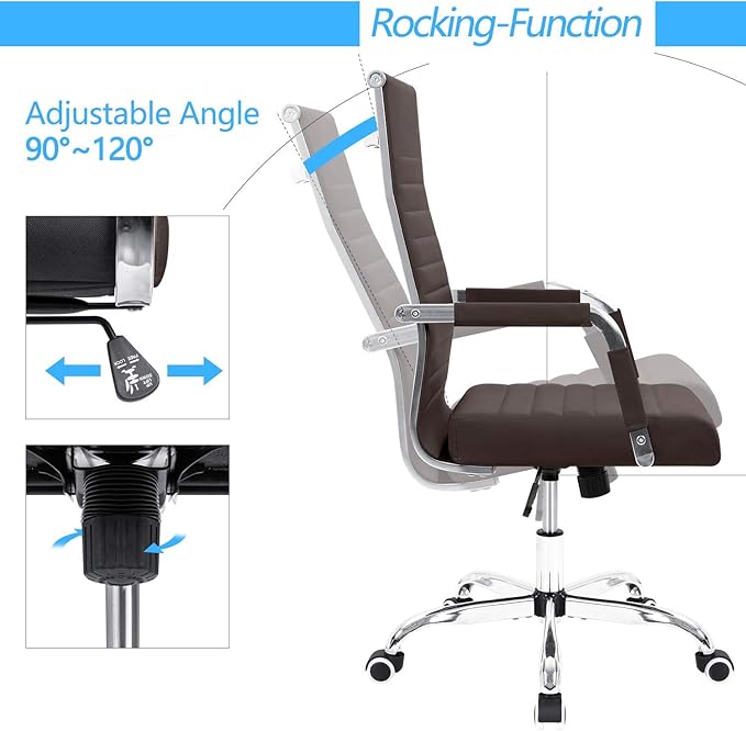 Furmax Ergonomic Office Desk Chair, Executive Ribbed Mid-Back PU Leather Conference Room Chair Adjustable Swivel Chair with Arms (4, Brown)
