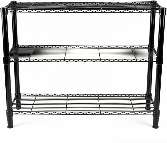 Standing Shelving Units, 36" W x 14" D x 32" H Metal Storage Shelves, Adjustable Carbon Steel Wire Shelving Rack Display Shelf for Garage Bathroom Kitchen Home Office (3-Tiers, Black)