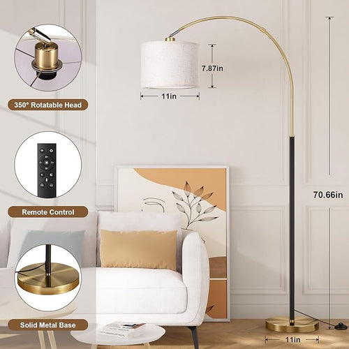 Ambimall Dimmable Arc Floor Lamp with Remote, Color Temperatures and Brightness Adjustable, Arched Floor Lamp with Rotating Head, Over Couch Arched Reading Light for Living Room (Black and Bronze)