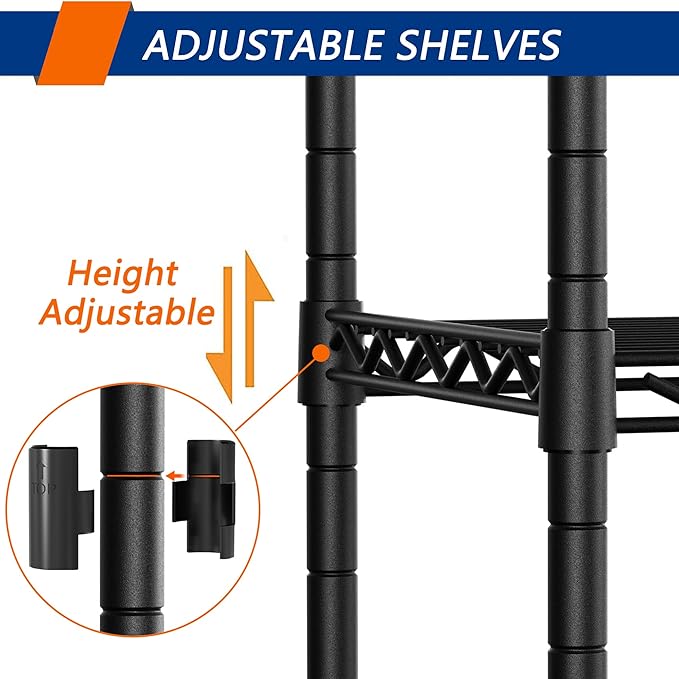 Soywey 6-Shelf Adjustable Heavy Duty Storage Shelving Unit, Metal Organizer Wire Rack for Laundry Bathroom Kitchen Pantry Closet No Wheels, Black