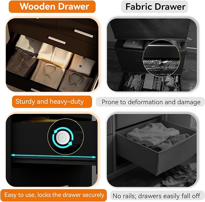FJTJBSI 47.3" Tall Dresser for Bedroom Chests of Drawers with Charging Station 7 Drawer Dressers with Metal Slide Rail Modern Wood Closet Organizer with Large Storage for Home Office Entryway