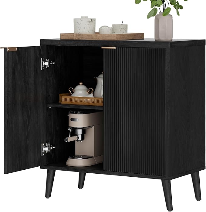 Homleke Buffet Cabinet with Storage, Modern Fluted Accent Sideboard with Doors & Adjustable Shelves, Buffet Table Entryway Cabinets for Living Room, Kitchen, Dining Room, Hallway, Black