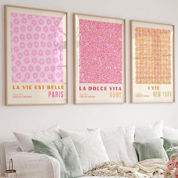 Pink Flower Market Wall Art Decor Aesthetic Abstract Canvas Floral Minimalist Wall Art Pictures Orange Floral Prints Artwork Botanical Flower Poster Colorful Painting 16x24 Inch Unframed set Of 3