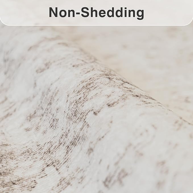 FMFUNCTEX 3x4 Washable Area Rug Beige Vintage Neutral Distressed Non Slip Low Pile Traditional Retro Indoor Carpet for Entryway Entrance Soft Rug Living Room Bedroom Kitchen Dining Office Laundry