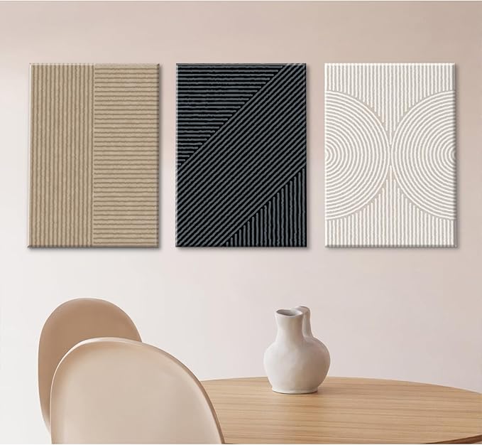 Modern Abstract Pictures Wall Art Boho Neutral Canvas Wall Art Minimalist Line Wall Decor Beige Black Brown Artwork Abstract Modern Painting Prints for Living Room Bedroom 16x24x3 Inch Wrapped Canvas