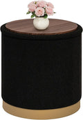 B FSOBEIIALEO Ottoman with Stroage, Round Boucle Storage Ottoman with Gold Plating Base,Foot Rest Stool for Dorm Room, Living Room Black, 16.73"x16.73"x17.72"