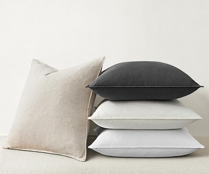 Neutral Grey Linen Pillow Covers Pack of 4 Decorative Natural Solid Throw Pillow Covers Soft Accent Boho Farmhouse Couch Pillowcases Modern Home Decors for Living Room Bed Sofa 20x20 Inch