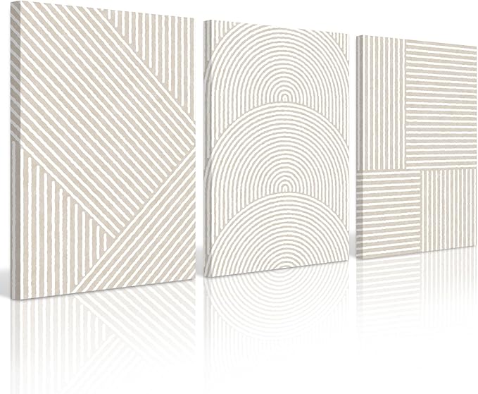 Beige Abstract Wall Art Pictures Boho Modern Canvas Wall Decor Neutral Line Wall Art Minimalist Art Abstract Beige Prints Painting Modern Artwork for Living Room Bedroom 24x36x3 Inch Ready to Hang