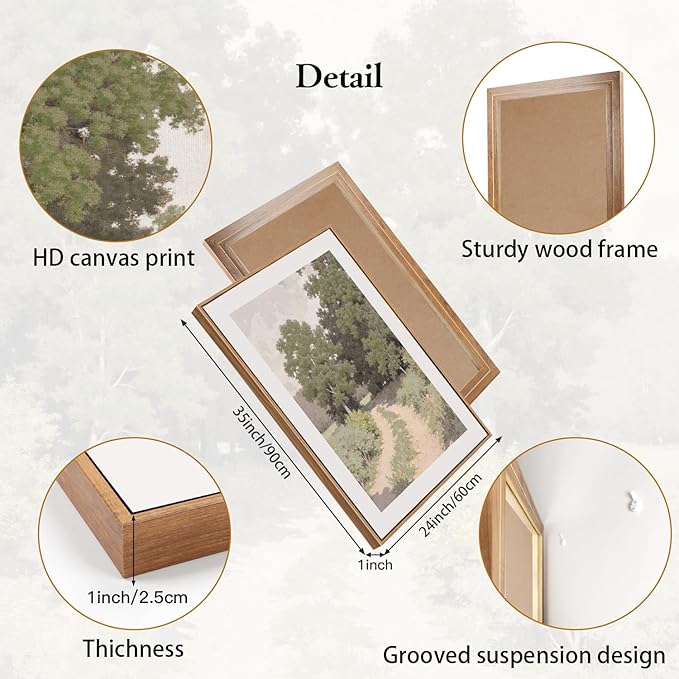 CHDITB Farmhouse Countryside Framed Canvas Wall Art, Rustic Nature Landscape Wall Decor, Vintage Pastoral Scenery Painting, Rural Meadow Path Artwork for Living Room, Bedroom, Office 24"x36"x3