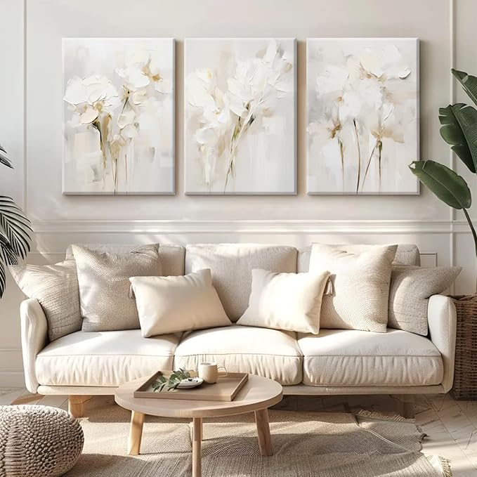 Neutral Wall Art Abstract Floral Canvas Pictures Beige Flower Wall Decor Modern Painting Minimalist Poster Abstract Botanical Prints White Artwork for Bedroom Living Room 16x24x3 Inch Ready to Hang