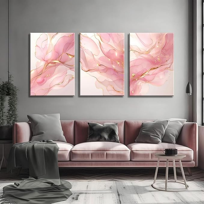 Pink Marble Abstract Canvas Wall Art Pink and Gold Abstract Marble Wall Decor Pictures Neutral Modern Minimalist Posters Prints for Living Room Bedroom Home Decoration 12x16in