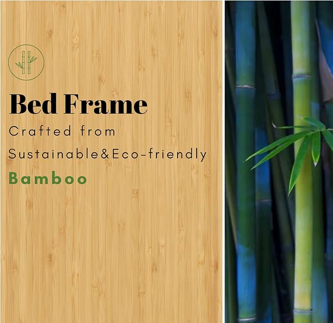 12 Inch High Bamboo Wood King Bed Frame Platform, Steel Slats Support King Size Bed Frame, Heavy Duty, No Box Spring Needed, Noise Free, Easy Assembly