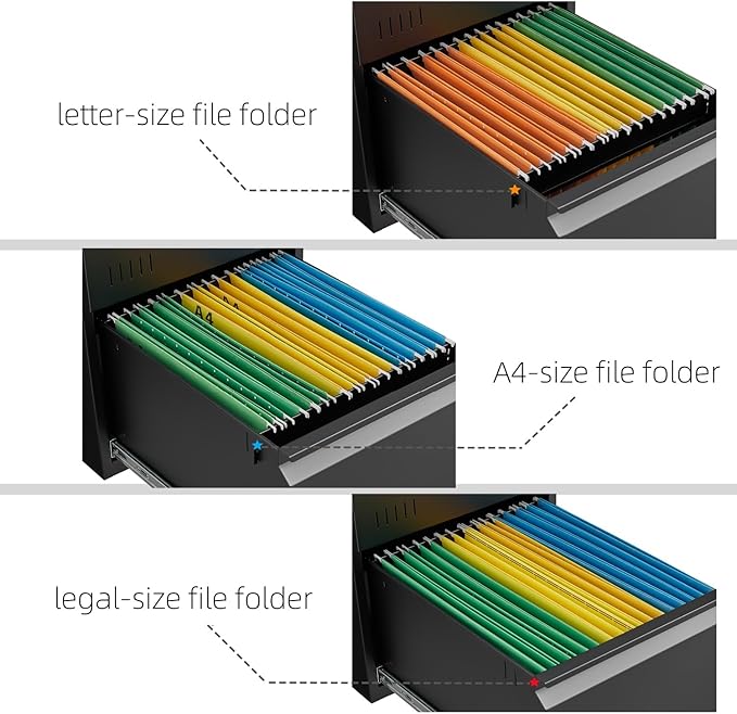 Guizeeopo 2 Drawer File Cabinet with Lock, Vertical File Cabinets for Home Office, Printer Stand, Heavy Duty Steel Office Storage Cabinet for Letter/Legal/A4, Assembly Required(Black)