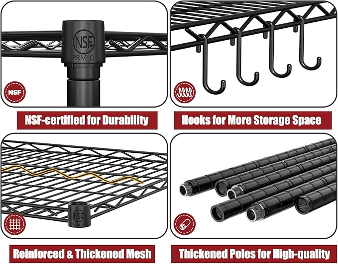 PrimeZone 2 Packs 55.5" W x 24" D x 80" H Heavy Duty Wire Storage Shelves with Wheels, 4 Tier Adjustable NSF Commercial Garage Shelving Unit, Rolling Metal Organizer Shelf Rack for Warehouse, Pantry