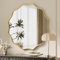 VooBang Gold Scalloped Circle Mirror, 30" Wavy Edge Round Wall Mirror with Tempered Glass Textured Circular Metal Deep Frame, Hanging Leaning for Bathroom, Hallway, Entryway, Livng Room
