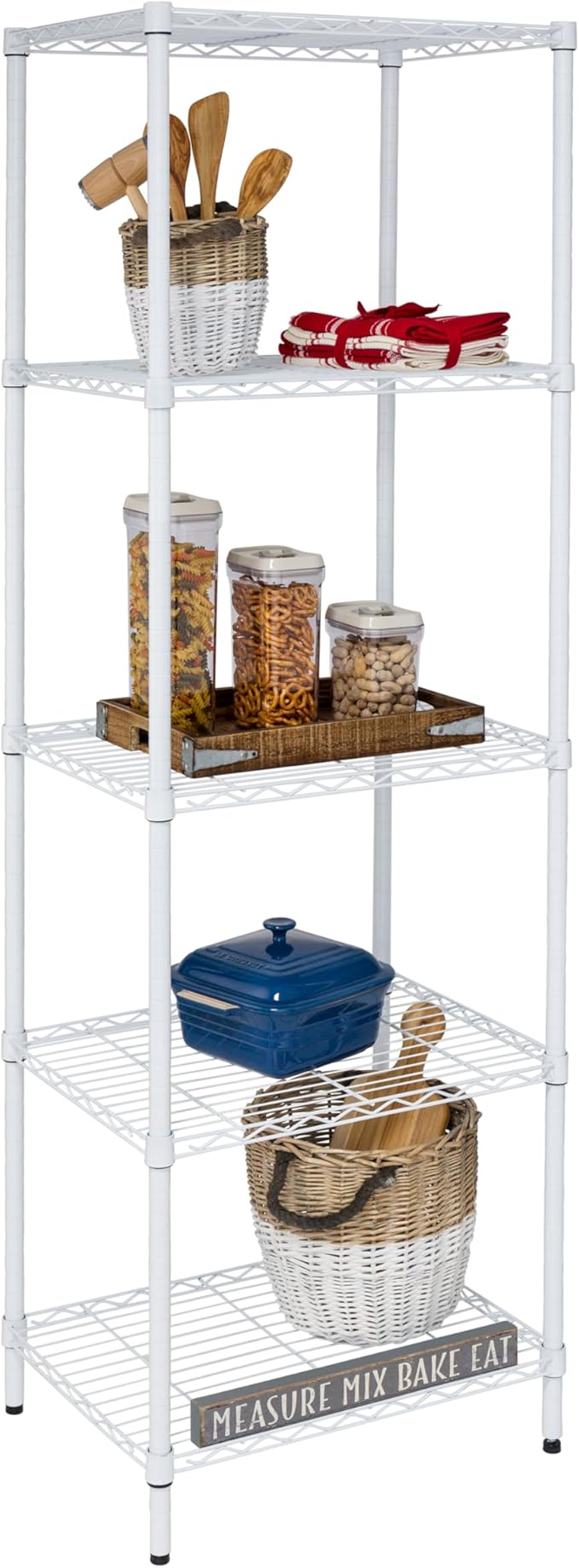 Honey-Can-Do 5-Tier Heavy-Duty Adjustable Shelves, Metal Storage Rack with 250-lb Shelf Capacity, White, 18" W x 24" L x 72" H