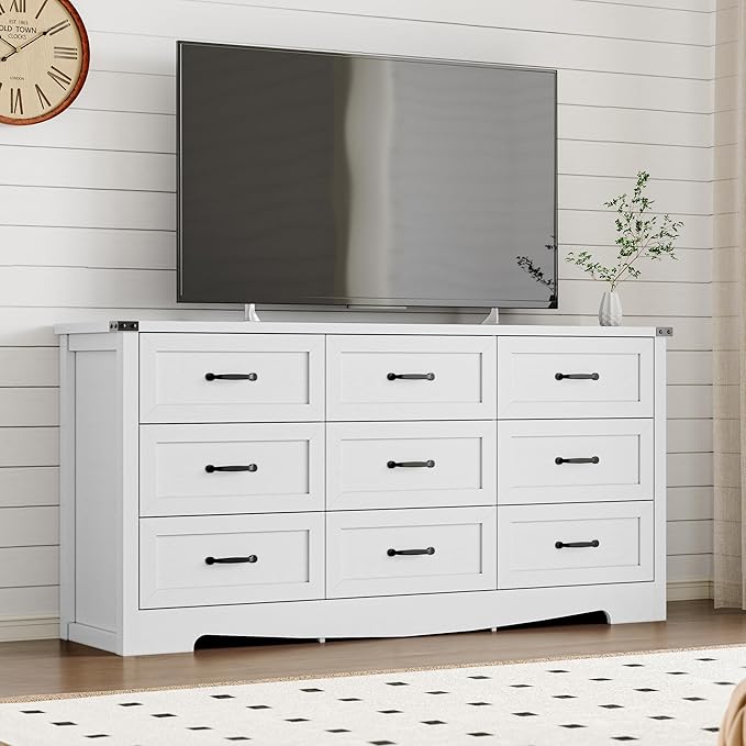 BORNOON 9-Drawer Dresser for Bedroom, Modern Wooden Chest of Drawers with Metal Handles, Anti-Tipping Design, Sturdy and Stable Storage Organizer for Living Room, Entryway, Home Office