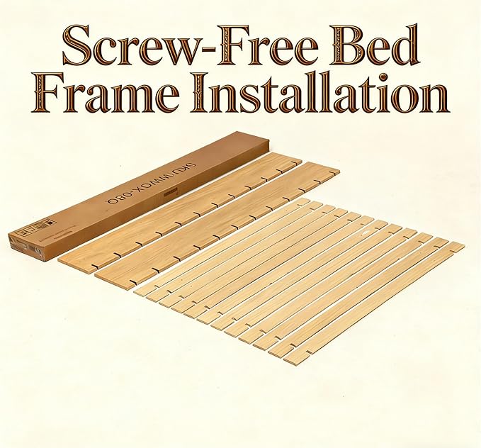 XIAO WEI King Wood Platform Bed Frame, King Size Bed Frame with Wood Slat Support, Japanese Joinery with 8" Under-Bed Storage, No-Tool Assembly, No Box Spring Needed, Noise Free, Natural
