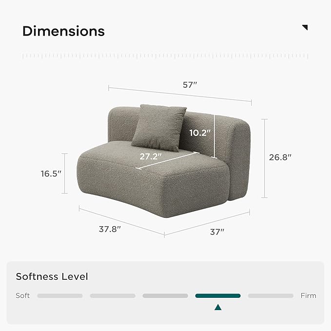 Acanva Modern Curved Sectional Living Room Couch, Minimalist Comfy Boucle Fabric Modular Sofa for Apartment, Home Office, Armless Chair, Light Coffee | Boucle Fabric, Modular, Minimalist, Comfy