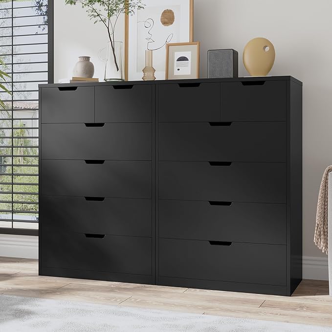 HAUOMS Tall 6 Drawer Dresser, Black Modern Chest of Drawers for Bedroom,Closet Dressers with Drawers for Living Room, Entryway, Hallway