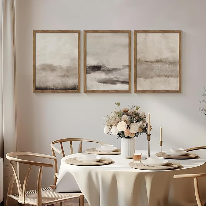 3 Piece Large Abstract Framed Wall Art, Neutral Beige Modern Art Wall Decor, Contemporary Minimalist Canvas Prints, Watercolor Paintings for Living Room Bedroom Dining Room Office 12x16 Inch