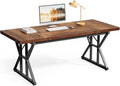 LITTLE TREE 70.8-Inch Office Desk, Wooden Executive Office Desk, Modern Work Desk, Large Farmhouse Writing Table Computer Desk for Home, Brown-Black
