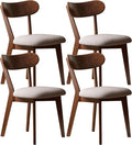 Modern Solid Wood Dining Chair Set of 4, Kitchen Dining Room Chair with Upholstered Cushion and Seat Cover, Curved Backrest, 100% FAS Grade North America Oak Wood, Walnut