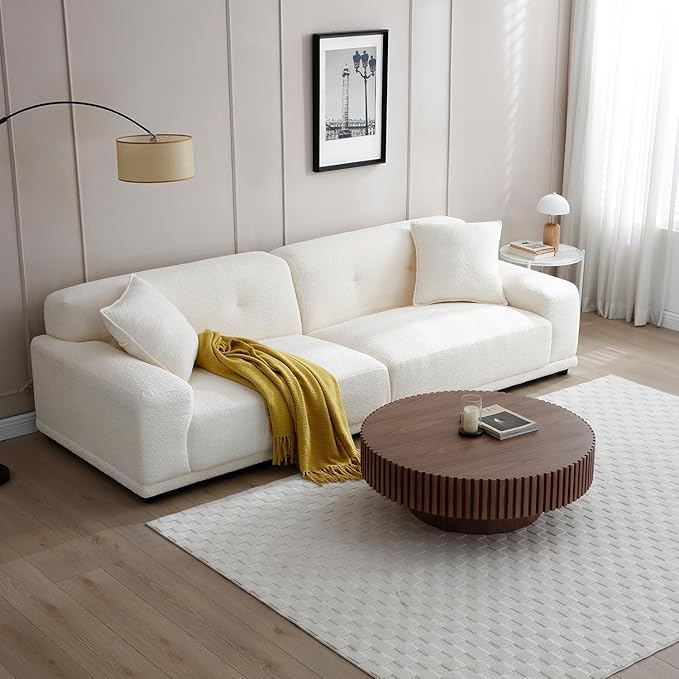 Walnut Round Coffee Table for Living Room Contemporary Circle Wood Coffee Table with Pedestal, Easy Assembly ø31.49'',