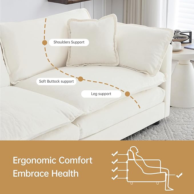 Modular Sectional Sofa, 76.7 Inch I-Shaped Cloud Sofa with Deep Seat Comfortable Chenille Sofa with Cushion Double Sectional Sofa for Living Room Apartment, White