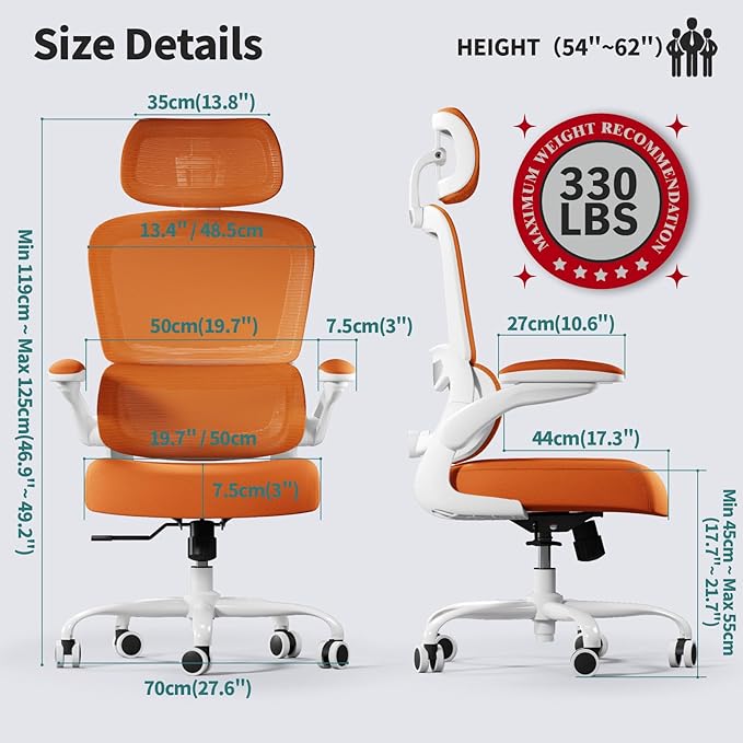 TRALT Office Chair Ergonomic Desk Chair, 330 LBS Home Mesh Office Desk Chairs with Wheels, Comfortable Gaming Chair, High Back Office Chair for Long Hours (Burnt Orange)
