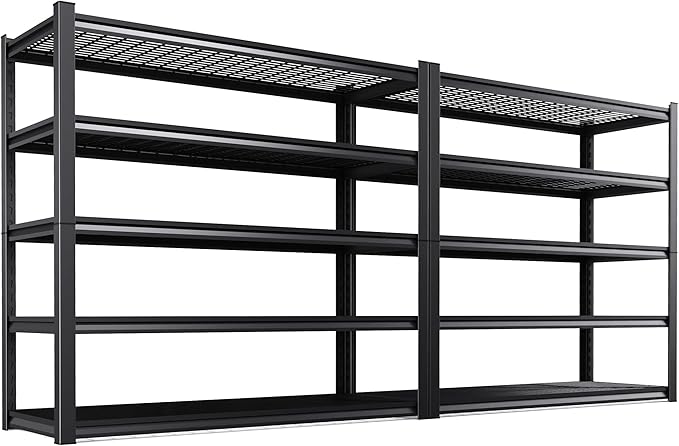 59 ''W Storage Shelves, 71‘’H Garage Shelving, Adjustable Garage Shelves, 3000lbs Heavy Duty Shelving ,5 Tier Garage Storage Shelves,Easy-To-Install Metal Shelf Storage Rack Shelving Unit 2 Pack