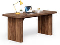 LITTLE TREE 62-Inch Computer Desk, Large Simple Writing Desk with Fluted Doube Pedestal, Modern Home Office Desk, Wooden 5 Ft Small Conference Meeting Seminar Table, Dark Walnut
