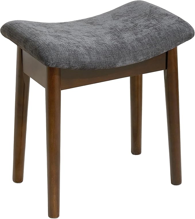 Royal Windsor Vanity Stool with Saddle Cushion, 18 Inch Makeup Vanity Chair for Living Room, Modern Foot Stool Ottoman Piano Bench,Small Upholstered Bench for Bedroom, Dark Grey