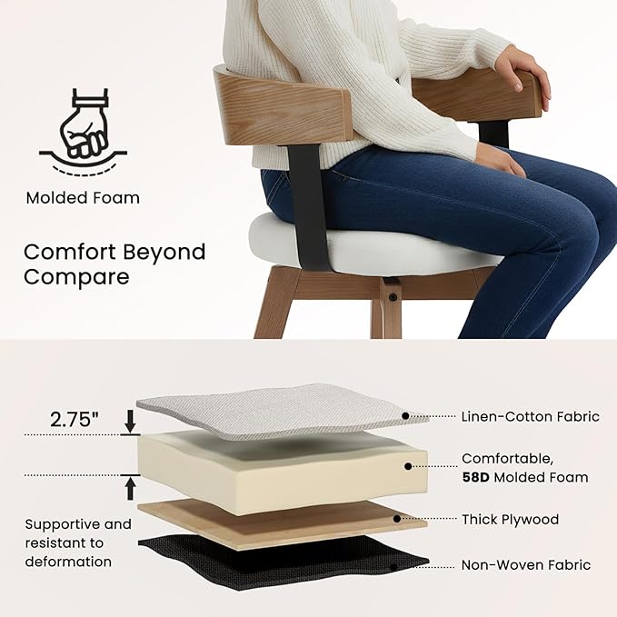 DUOMAY Swivel Bar Stools Set of 4-26" Counter Height Bar Stool with Footrest - Modern Wood Barstools with Linen Upholstered Seat - 360-Degree Swivel Stool for Kitchen Island Home Bar - White