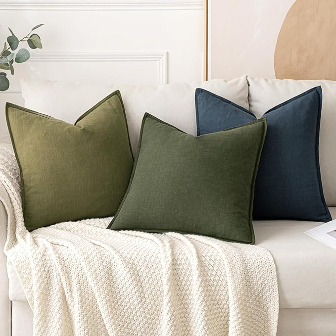 MIULEE Decorative Linen Euro Sham Pillow Covers 26x26 Blue Boho Farmhouse Neutral Couch Throw Pillows for Bed Pack of 2 Accent Coastal Modern Pillowcase Summer Sofa Livingroom Home Decor