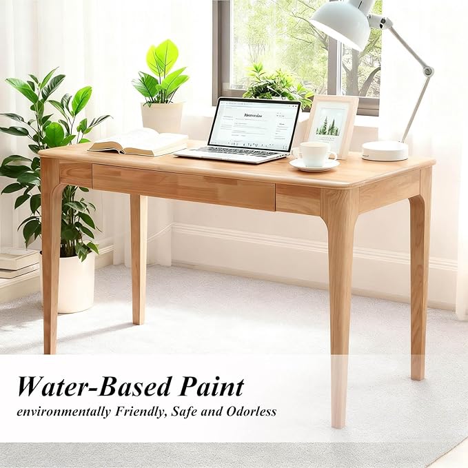 Solid Wood Desk,40" Oak Wooden Desk with Drawers,Mid Century Modern Small Computer Desk with Drawers for Small Spaces Home Office Solid Wood Writing Desk, (Wood Color-1 Drawers)